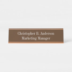 Porte-nom Pour Bureau Marron Blanc Professionnel Entreprise Corporate