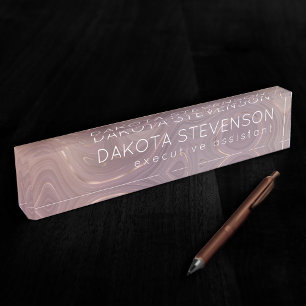 Porte-nom Pour Bureau Mauve Strata   Dusty Rose et Rose Gold Agate