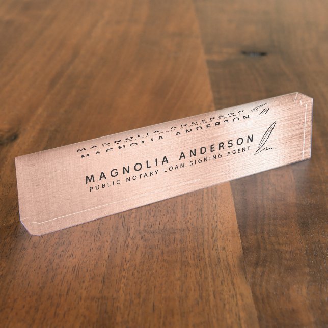 Porte-nom Pour Bureau Métal brossé pour Rose Notaire Mobile (Taille)