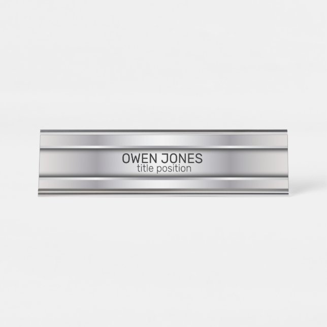 Porte-nom Pour Bureau Métal gris lisse (Devant)