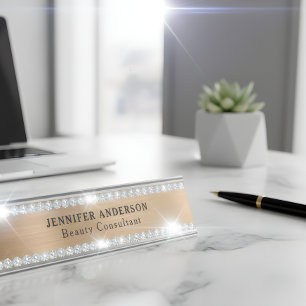 Porte-nom Pour Bureau Métal Or Et Diamant Parties scintillant