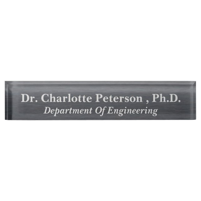 Porte-nom Pour Bureau Métallic Charcoal Noir PhD ou doctorat (Devant)