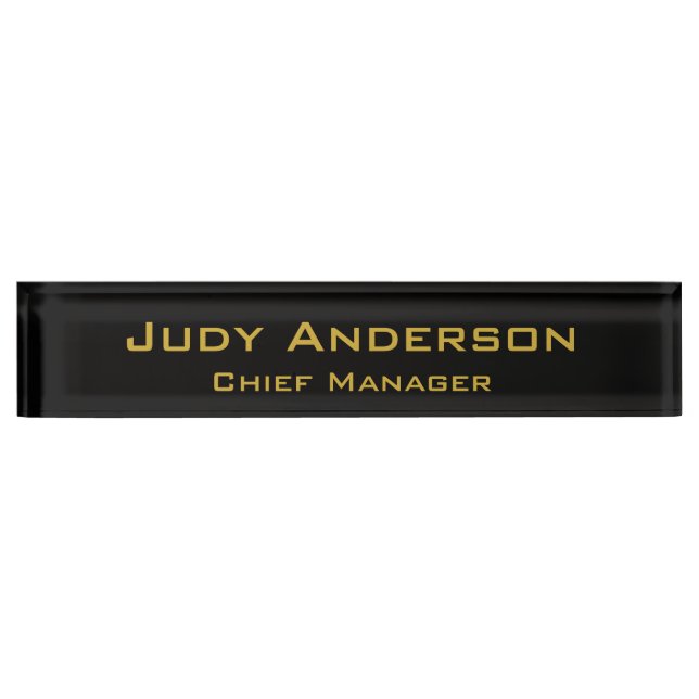 Porte-nom Pour Bureau Metallic Gold & Black Professional Modern Elegant (Devant)