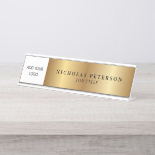 Porte-nom Pour Bureau Metallic Gold Professional Executive Company Logo