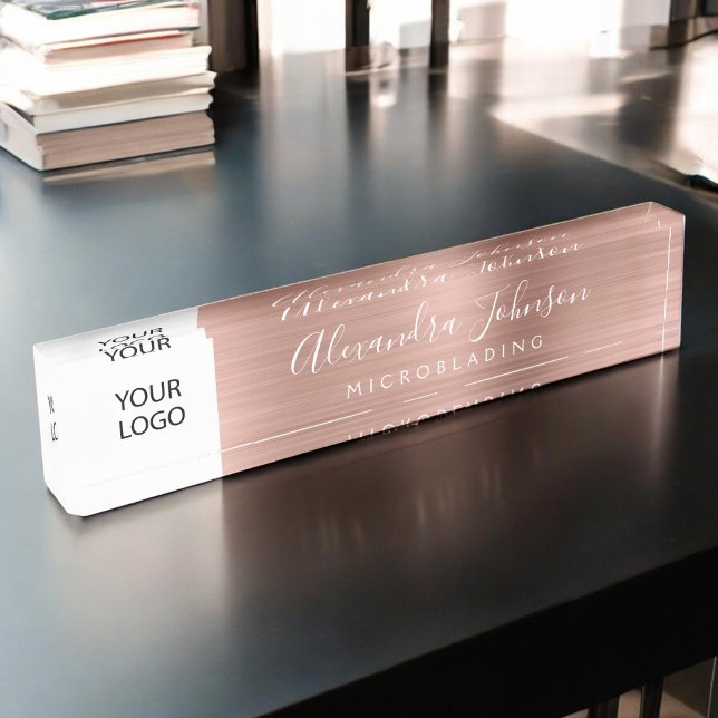 Porte-nom Pour Bureau Microblading Rose or rose (Créateur téléchargé)
