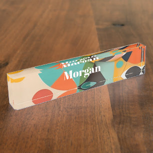 Porte-nom Pour Bureau Mid Century Art moderne Monogramme ou nom, géométr