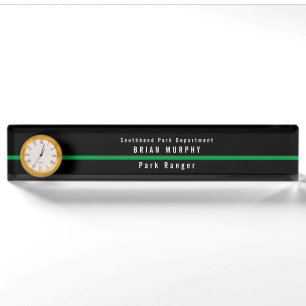 Porte-nom Pour Bureau Mince Ligne verte Monogramme militaire Horloge