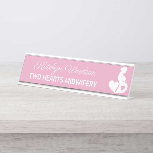 Porte-nom Pour Bureau Mineure Doula belle grossesse Business Pink (Devant)