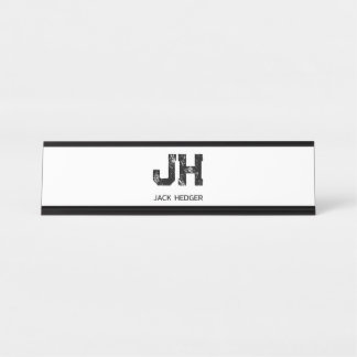PORTE-NOM POUR BUREAU MINIMALIST BLACK TWO LETTER MONOGRAM NAME WHITE