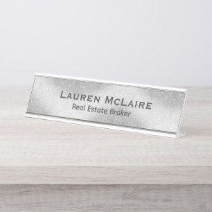 Porte-nom Pour Bureau Minimaliste Platine & Diamants Professionnel