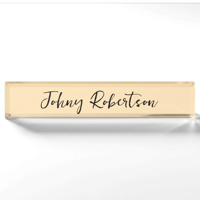 Porte-nom Pour Bureau Moccasin Peachy Jaune Plaine Élégant Professionnel (Devant)