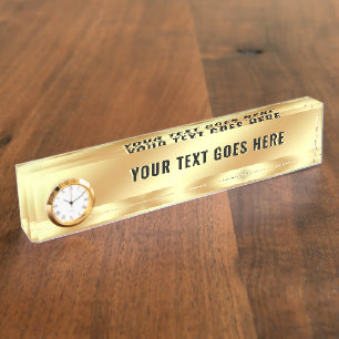 Porte-nom Pour Bureau Modèle Élégant Personnalisé Avec Horloge Glam Or