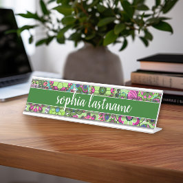 Porte-nom Pour Bureau Modèle floral vert Funky Signature manuscrite