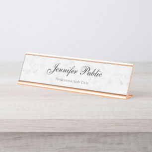 Porte-nom Pour Bureau Modèle moderne de marbre blanc d'or rose élégant