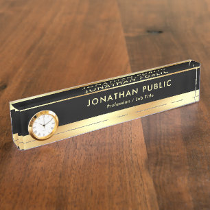 Porte-nom Pour Bureau Modèle moderne élégant en or noir avec glamour