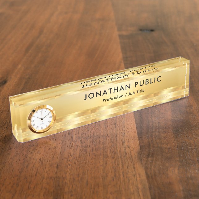 Porte-nom Pour Bureau Modèle moderne Faux Gold avec horloge (Taille)