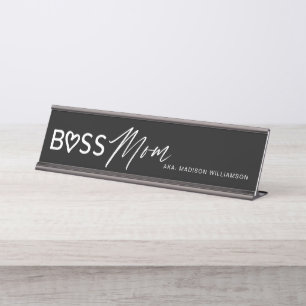 Porte-nom Pour Bureau Moderne maman boss noir et blanc élégant