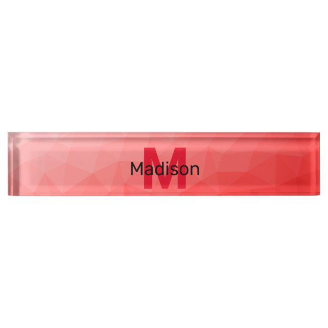 Porte-nom Pour Bureau Monogramme à motif de maille géométrique à dégradé (Devant)
