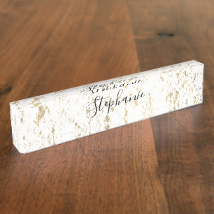 Porte-nom Pour Bureau Monogramme blanc des Motifs Rustic Gold