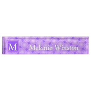 Porte-nom Pour Bureau Monogramme cercles violets motif