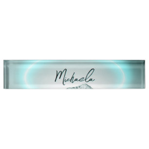 Porte-nom Pour Bureau Monogramme de lumière de néon bleu mystérieux de m
