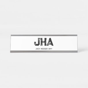 PORTE-NOM POUR BUREAU MONOGRAMME DE NOM À TROIS LETTRES MINIMALISTE NOIR