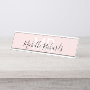 Porte-nom Pour Bureau monogramme de nom rose pâle minimaliste moderne