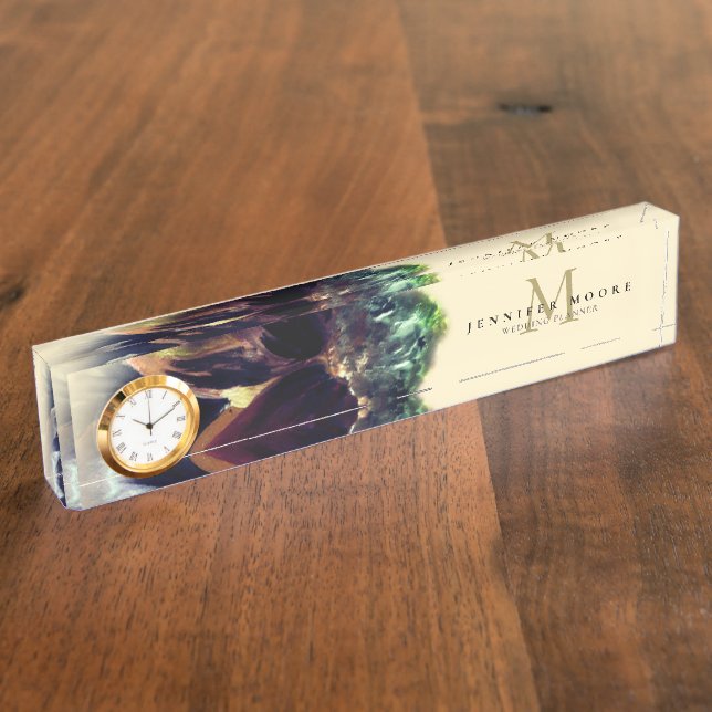 Porte-nom Pour Bureau Monogramme de peinture florale Dahlia (Taille)