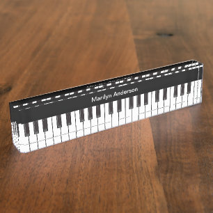 Porte-nom Pour Bureau Monogramme de piano à thème musical
