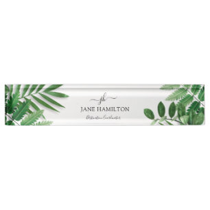 Porte-nom Pour Bureau Monogramme de verdure tropicale
