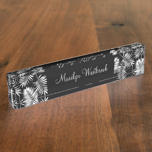 Porte-nom Pour Bureau Monogramme exécutif trendy tropical floral