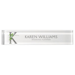 Porte-nom Pour Bureau Monogramme floral blanc Lilly Bouquet