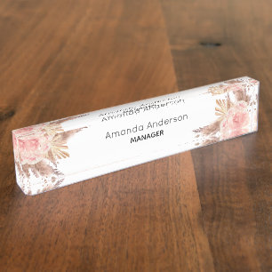 Porte-nom Pour Bureau monogramme floral rose pâle