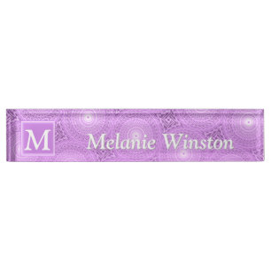 Porte-nom Pour Bureau Monogramme lilas cercles pourpres motif