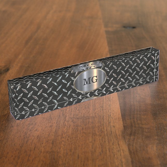 Porte-nom Pour Bureau Monogramme masculin Cool de l'exposition Métalliqu (Taille)