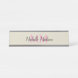 Porte-nom Pour Bureau Monogramme Moderne Calligraphie Nom Initiales