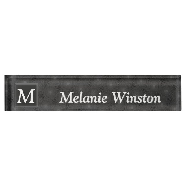 Porte-nom Pour Bureau Monogramme motif des cercles de charbon (Devant)