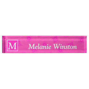 Porte-nom Pour Bureau Monogramme motif rose chaud cercles