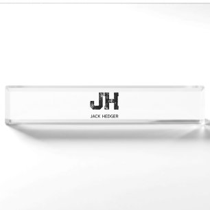 PORTE-NOM POUR BUREAU MONOGRAMME NOM À DEUX LETTRES MINIMALISTE NOIR BLA