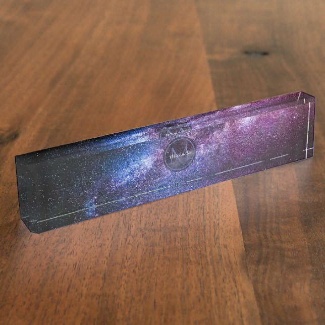 Porte-nom Pour Bureau Monogramme personnalisable à voie lactée (Taille)