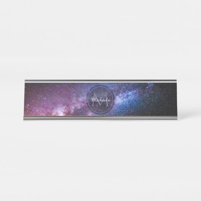 Porte-nom Pour Bureau Monogramme personnalisable à voie lactée (Devant)