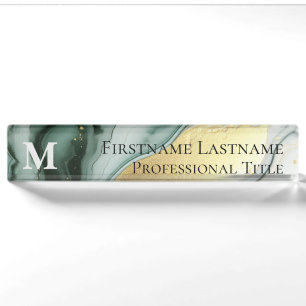 Porte-nom Pour Bureau Monogramme Personnalisé Élégant Marbre Moderne Acr