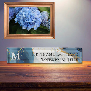 Porte-nom Pour Bureau Monogramme Personnalisé Élégant Marbre Moderne Acr