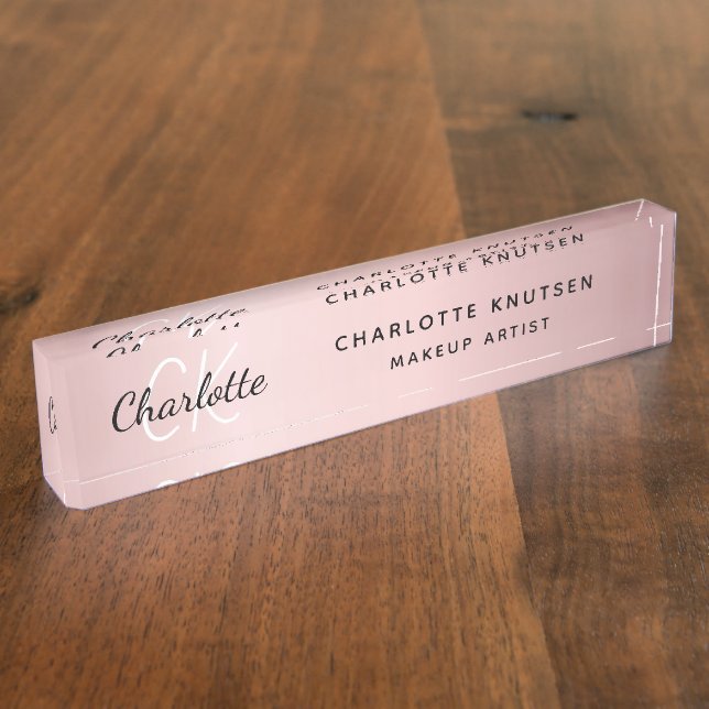 Porte-nom Pour Bureau monogramme rose moderne professionnel (Taille)