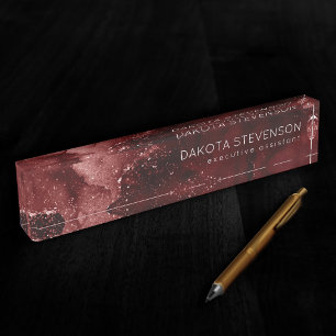 Porte-nom Pour Bureau Moody Agate   Henné sang rouge grenat bijou ton