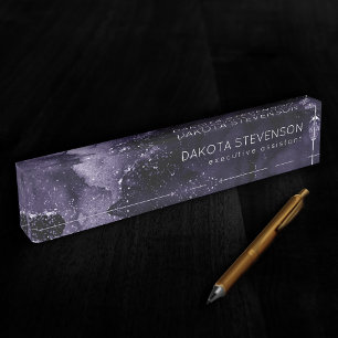 Porte-nom Pour Bureau Moody Agate Midnight Indigo Deep Purple Glam