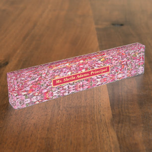 PORTE-NOM POUR BUREAU MOQUETTE DE FEUILLES ROUGES FALLEN / PERSONNALISER