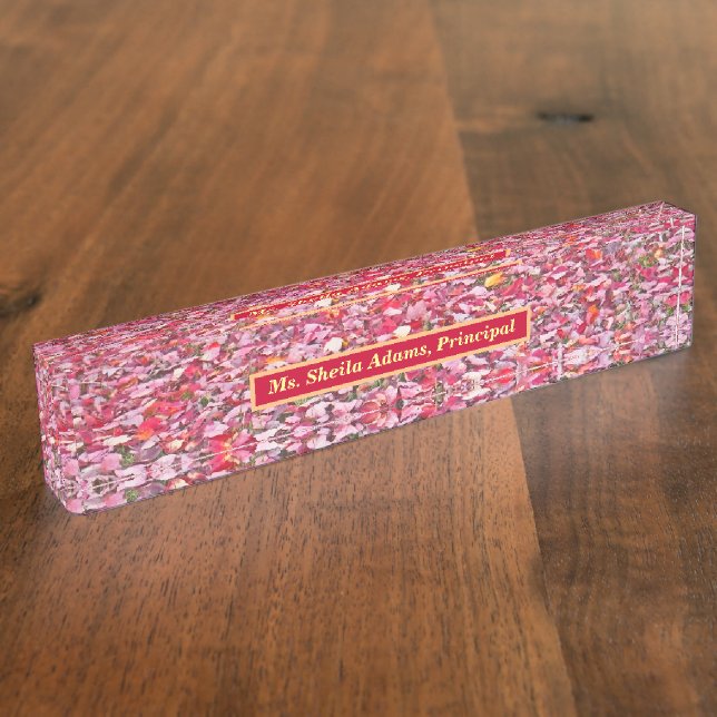 PORTE-NOM POUR BUREAU MOQUETTE DE FEUILLES ROUGES FALLEN / PERSONNALISER (Taille)