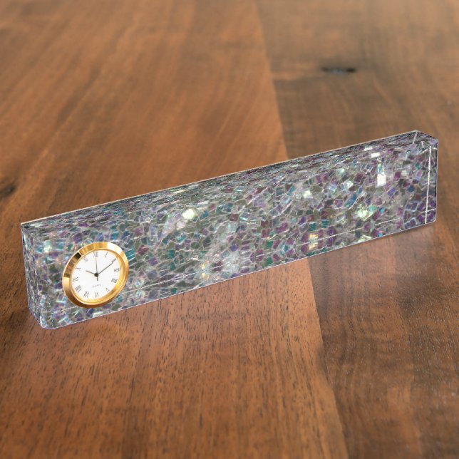Porte-nom Pour Bureau Mosaïque argentée aux couleurs éclatantes (Taille)