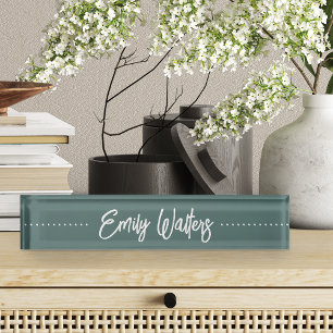 Porte-nom Pour Bureau Moss Green Sketted Cursive Script